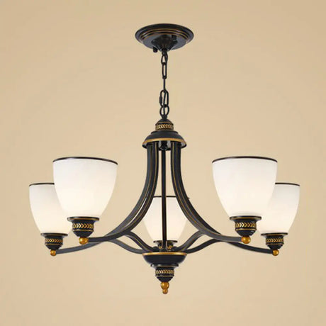 Vintage Frosted Glass Chandelier Pendant Light For Living Room Decor 5 / Black Up