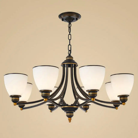 Vintage Frosted Glass Chandelier Pendant Light For Living Room Decor 8 / Black Up