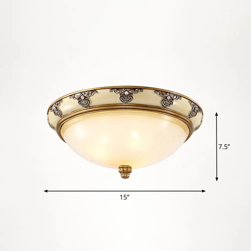 Vintage Frosted Glass Dome Flush - Mount Bedroom Ceiling Light 3 / Yellow - White
