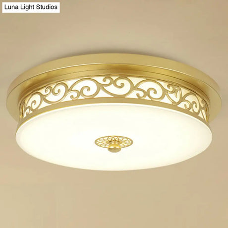 Vintage Frosted Glass Drum Led Ceiling Light - Flush Mount For Living Room