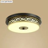 Vintage Frosted Glass Drum Led Ceiling Light - Flush Mount For Living Room