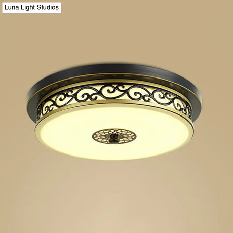 Vintage Frosted Glass Drum Led Ceiling Light - Flush Mount For Living Room