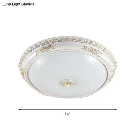 Vintage Frosted Glass Flush Mount Ceiling Light With Led White Bowl Corridor Lamp -