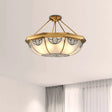 Vintage Frosted Glass Semi Mount Lighting With 4 Gold Lights - 16’/18’ Wide / 16’