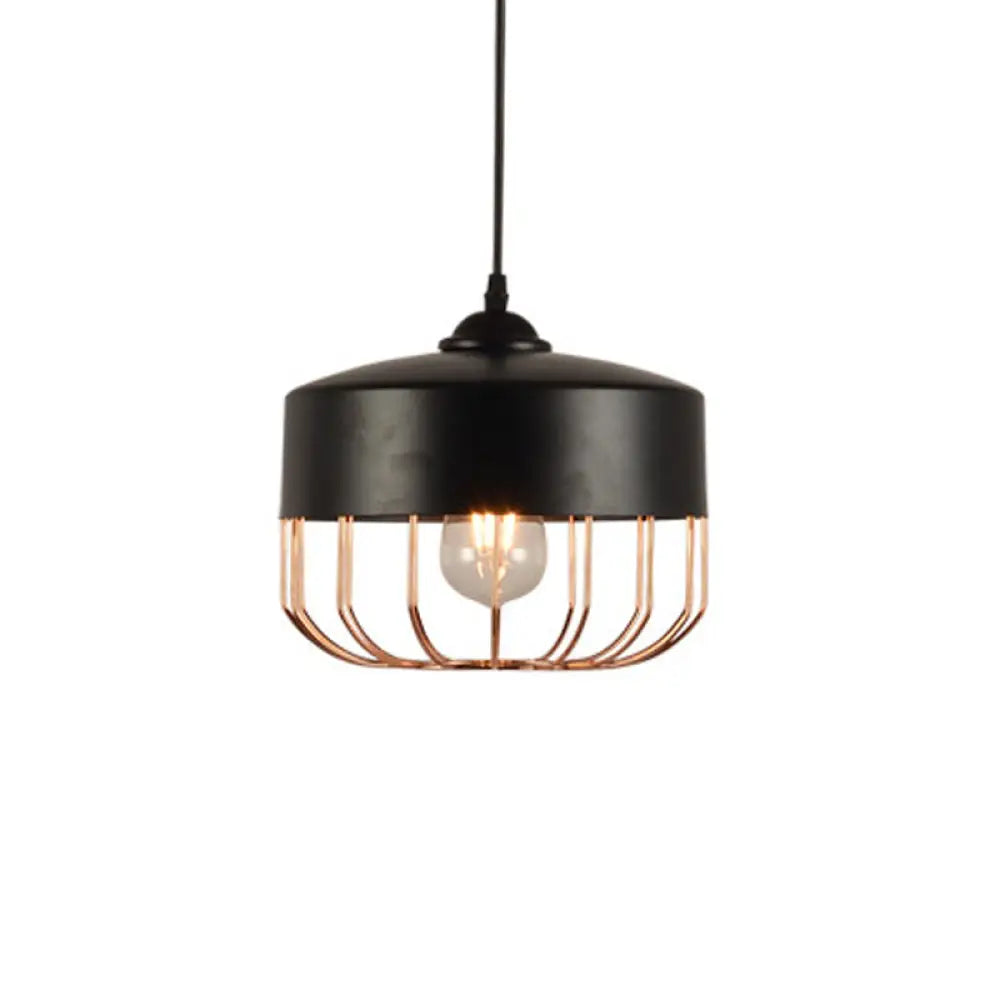 Vintage Geometric Cage Pendant Light - Antique 1-Light Fixture For Dining Room Black / B