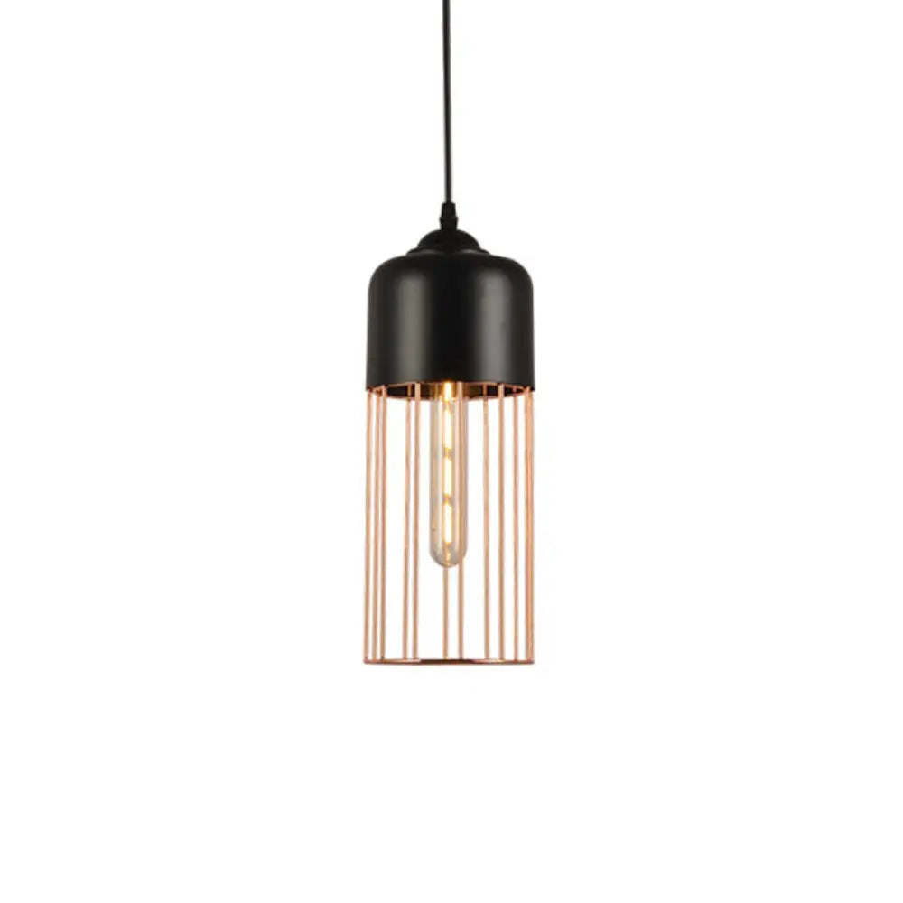 Vintage Geometric Cage Pendant Light - Antique 1-Light Fixture For Dining Room Black / C