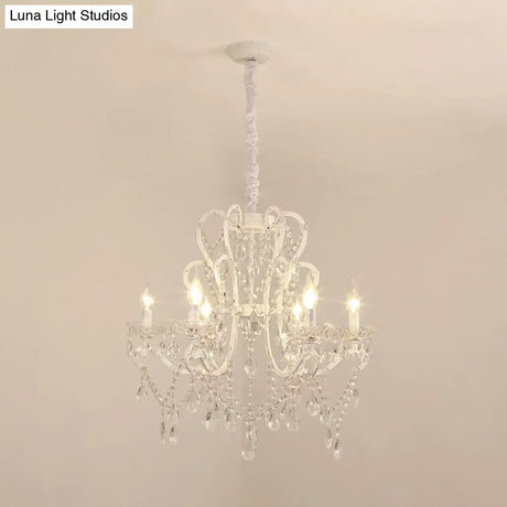 Vintage Geometric Metal Chandelier With Crystal Bead Decoration - Gold/White 4/5/6 Heads