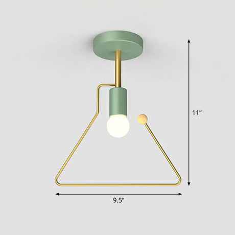 Vintage Geometric Metal Semi Flush Ceiling Light - 1 - Light Corridor Mount Fixture Green /