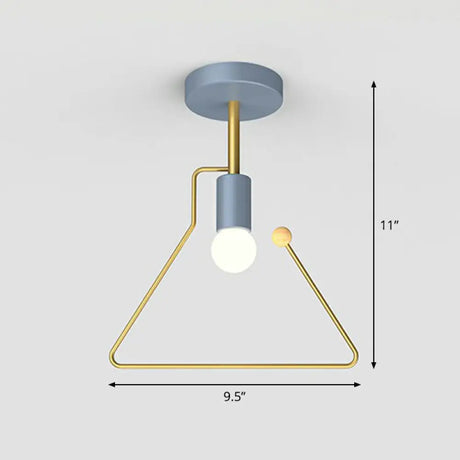 Vintage Geometric Metal Semi Flush Ceiling Light - 1 - Light Corridor Mount Fixture Grey / Trapezoid