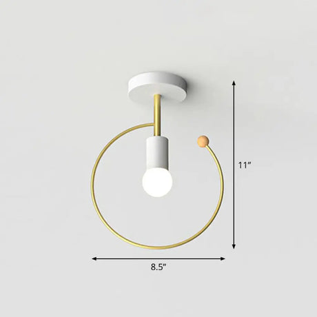 Vintage Geometric Metal Semi Flush Ceiling Light - 1 - Light Corridor Mount Fixture White / Round