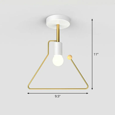 Vintage Geometric Metal Semi Flush Ceiling Light - 1 - Light Corridor Mount Fixture White /