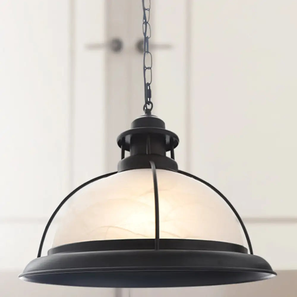 Vintage Glass Cage Bowl Pendant Light Fixture For Dining Room - 1 Head Suspension Lamp White / 12’