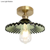 Vintage Glass Ceiling Light With Brass Lamp Holder - Corridor Lighting Fixture