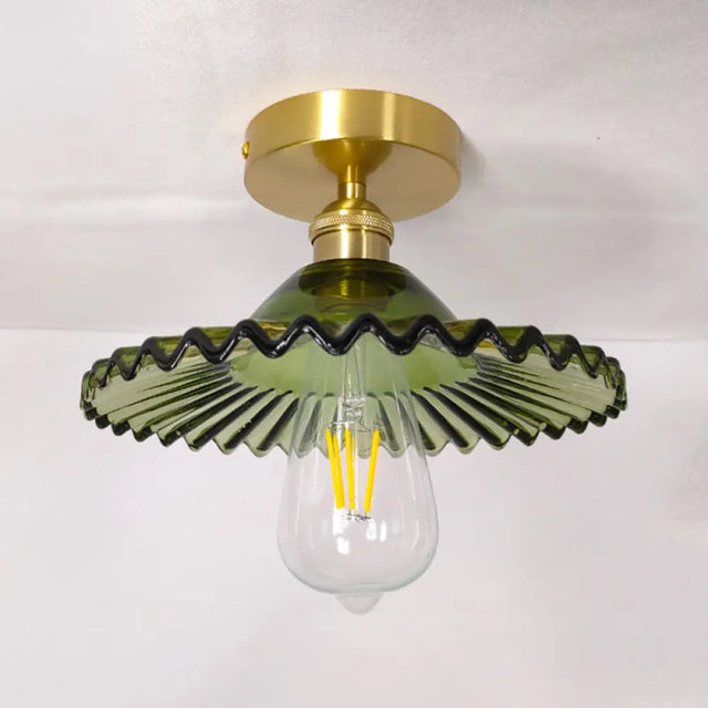 Vintage Glass Ceiling Light With Brass Lamp Holder - Corridor Lighting Fixture / Umbrella