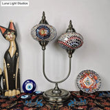 Vintage Glass Desk Lamp With 2 Elliptical Hand-Cut Heads For Bedroom Nightstand In