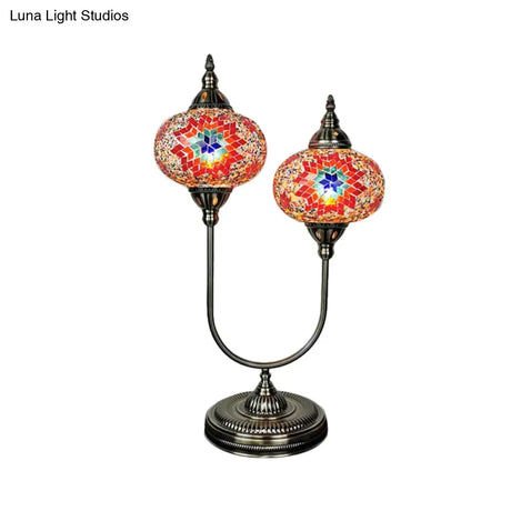Vintage Glass Desk Lamp With 2 Elliptical Hand-Cut Heads For Bedroom Nightstand In