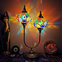 Vintage Glass Desk Lamp With 2 Elliptical Hand-Cut Heads For Bedroom Nightstand In