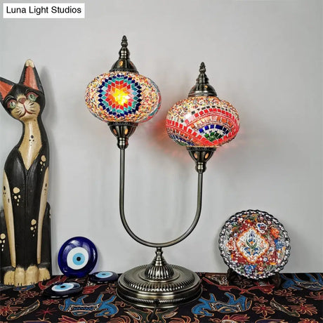 Vintage Glass Desk Lamp With 2 Elliptical Hand-Cut Heads For Bedroom Nightstand In