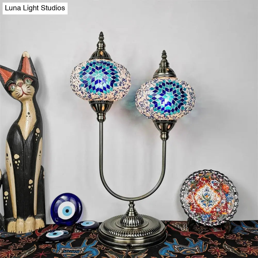 Vintage Glass Desk Lamp With 2 Elliptical Hand-Cut Heads For Bedroom Nightstand In
