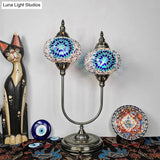 Vintage Glass Desk Lamp With 2 Elliptical Hand-Cut Heads For Bedroom Nightstand In
