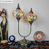 Vintage Glass Desk Lamp With 2 Elliptical Hand-Cut Heads For Bedroom Nightstand In