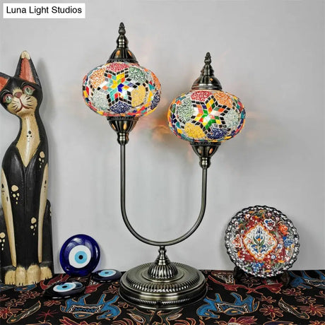 Vintage Glass Desk Lamp With 2 Elliptical Hand-Cut Heads For Bedroom Nightstand In