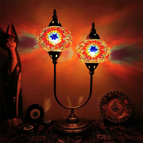 Vintage Glass Desk Lamp With 2 Elliptical Hand-Cut Heads For Bedroom Nightstand In