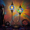 Vintage Glass Desk Lamp With 2 Elliptical Hand-Cut Heads For Bedroom Nightstand In