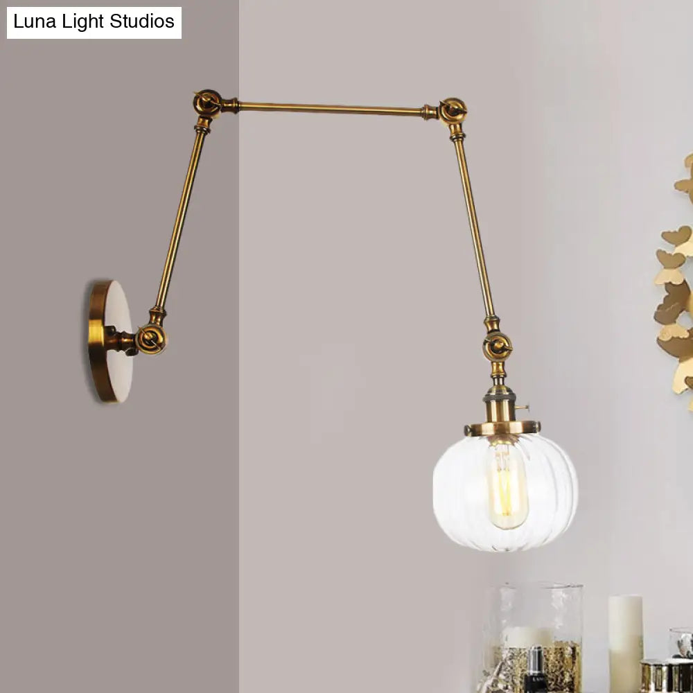 Vintage Glass Wall Mounted Sconce In Brass/Chrome/Black With Adjustable Arm 1-Light Indoor Lighting