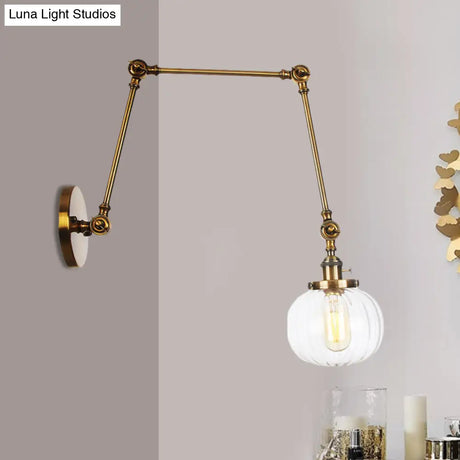 Vintage Glass Wall Mounted Sconce In Brass/Chrome/Black With Adjustable Arm 1-Light Indoor Lighting