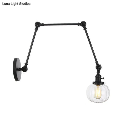 Vintage Glass Wall Mounted Sconce In Brass/Chrome/Black With Adjustable Arm 1-Light Indoor Lighting