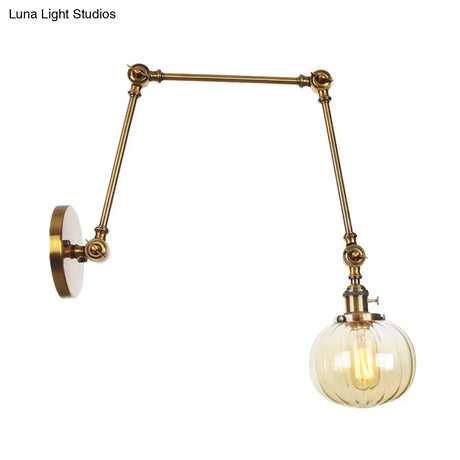 Vintage Glass Wall Mounted Sconce In Brass/Chrome/Black With Adjustable Arm 1-Light Indoor Lighting