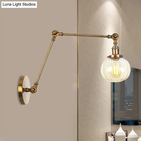 Vintage Glass Wall Mounted Sconce In Brass/Chrome/Black With Adjustable Arm 1-Light Indoor Lighting