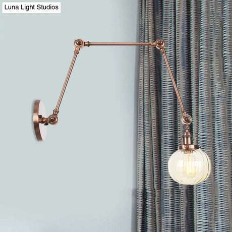 Vintage Glass Wall Mounted Sconce In Brass/Chrome/Black With Adjustable Arm 1-Light Indoor Lighting