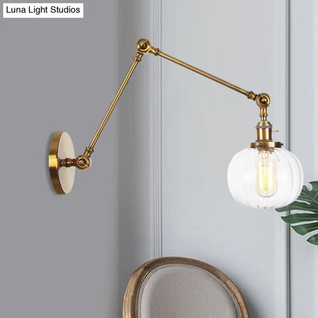 Vintage Glass Wall Mounted Sconce In Brass/Chrome/Black With Adjustable Arm 1-Light Indoor Lighting