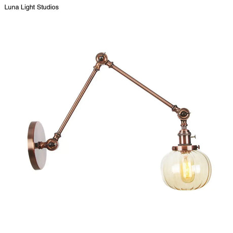 Vintage Glass Wall Mounted Sconce In Brass/Chrome/Black With Adjustable Arm 1-Light Indoor Lighting