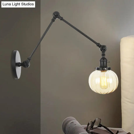 Vintage Glass Wall Mounted Sconce In Brass/Chrome/Black With Adjustable Arm 1-Light Indoor Lighting