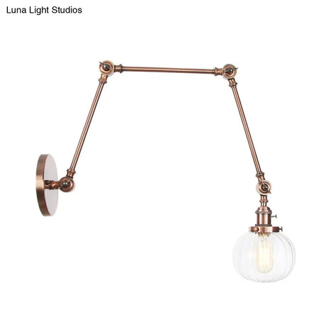 Vintage Glass Wall Mounted Sconce In Brass/Chrome/Black With Adjustable Arm 1-Light Indoor Lighting