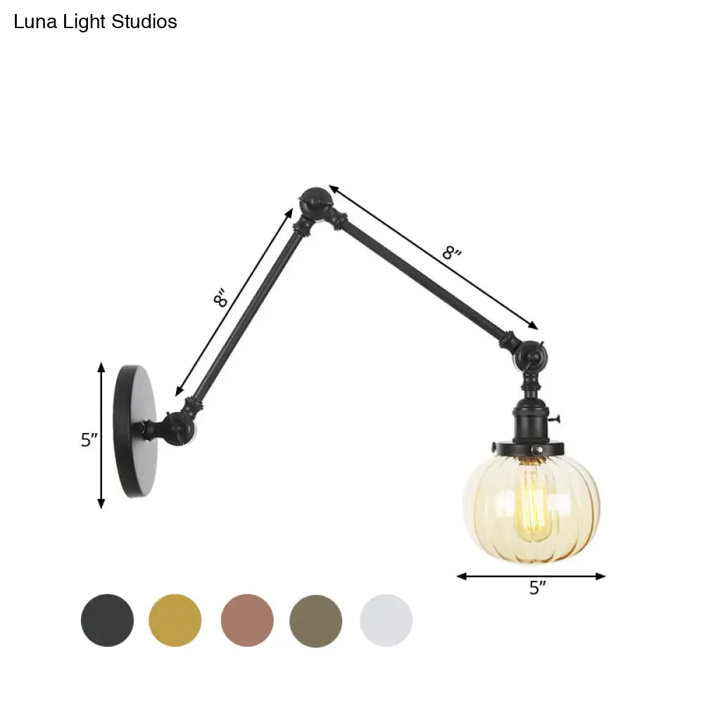 Vintage Glass Wall Mounted Sconce In Brass/Chrome/Black With Adjustable Arm 1-Light Indoor Lighting
