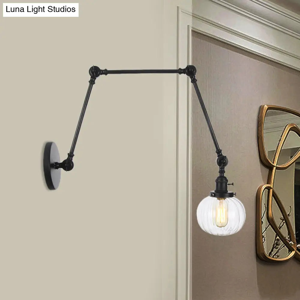 Vintage Glass Wall Mounted Sconce In Brass/Chrome/Black With Adjustable Arm 1-Light Indoor Lighting