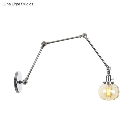 Vintage Glass Wall Mounted Sconce In Brass/Chrome/Black With Adjustable Arm 1-Light Indoor Lighting