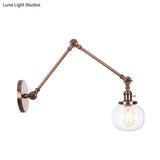 Vintage Glass Wall Mounted Sconce In Brass/Chrome/Black With Adjustable Arm 1-Light Indoor Lighting