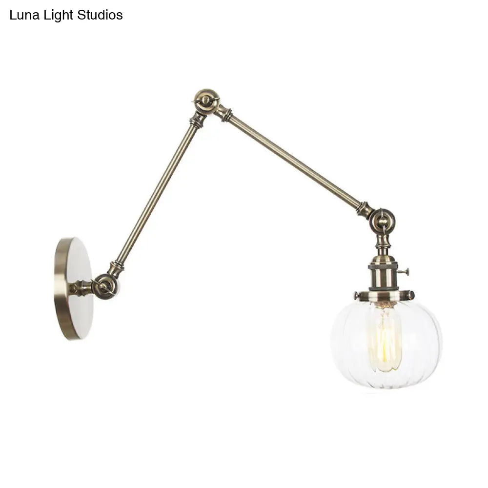 Vintage Glass Wall Mounted Sconce In Brass/Chrome/Black With Adjustable Arm 1-Light Indoor Lighting