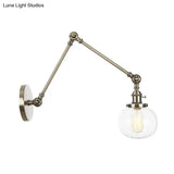 Vintage Glass Wall Mounted Sconce In Brass/Chrome/Black With Adjustable Arm 1-Light Indoor Lighting