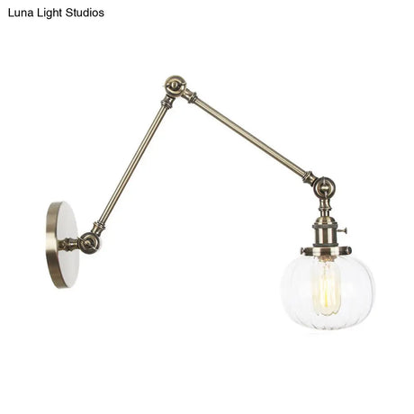 Vintage Glass Wall Mounted Sconce In Brass/Chrome/Black With Adjustable Arm 1-Light Indoor Lighting