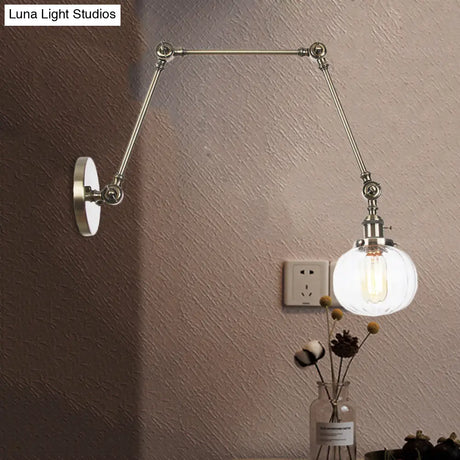 Vintage Glass Wall Mounted Sconce In Brass/Chrome/Black With Adjustable Arm 1-Light Indoor Lighting