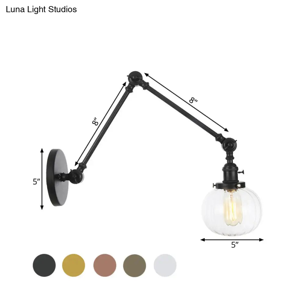 Vintage Glass Wall Mounted Sconce In Brass/Chrome/Black With Adjustable Arm 1-Light Indoor Lighting