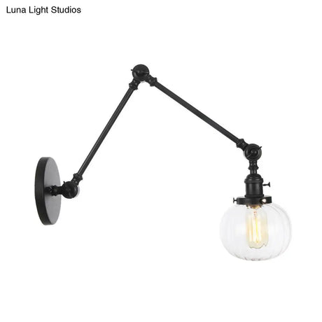 Vintage Glass Wall Mounted Sconce In Brass/Chrome/Black With Adjustable Arm 1-Light Indoor Lighting