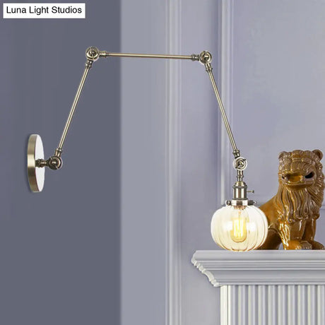Vintage Glass Wall Mounted Sconce In Brass/Chrome/Black With Adjustable Arm 1-Light Indoor Lighting