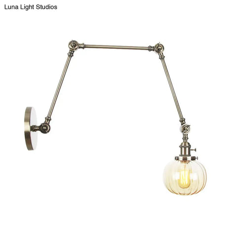 Vintage Glass Wall Mounted Sconce In Brass/Chrome/Black With Adjustable Arm 1-Light Indoor Lighting